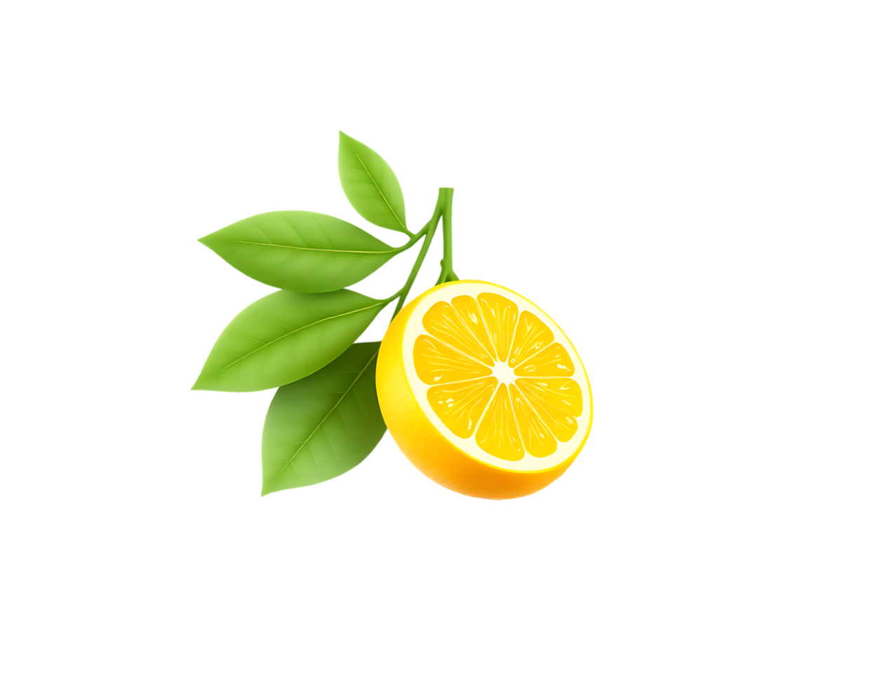 Lemon slice with leaves isolated on a transparent background png