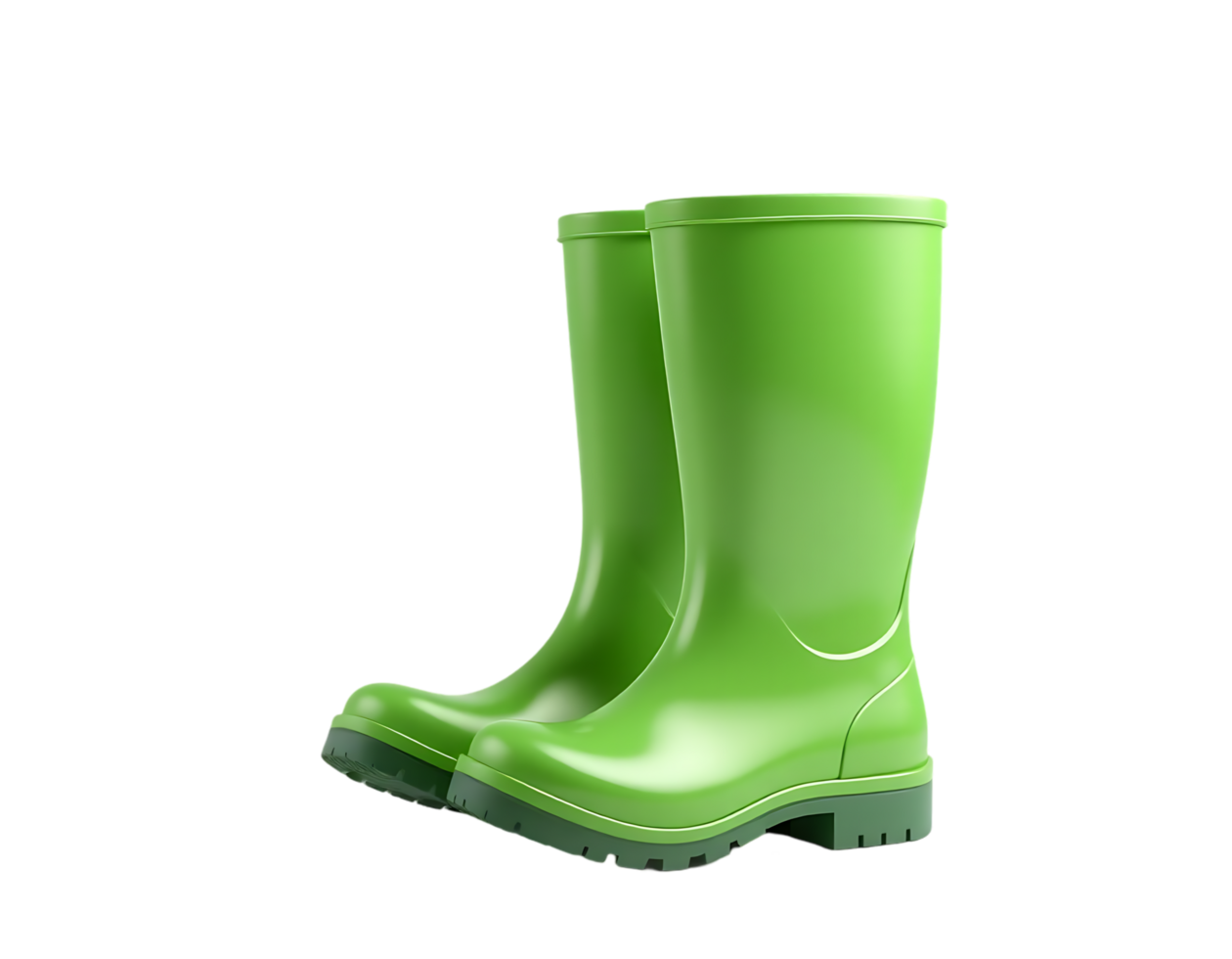 Pair of bright green rain boots isolated on transparent background png