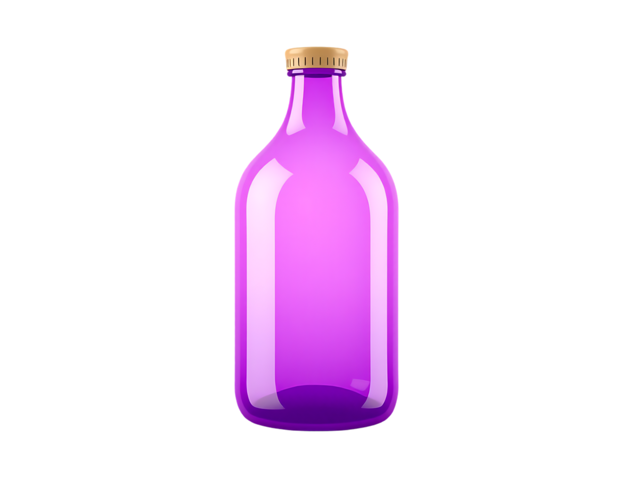 Purple Glass Bottle with Gold Cap on Transparent Background png
