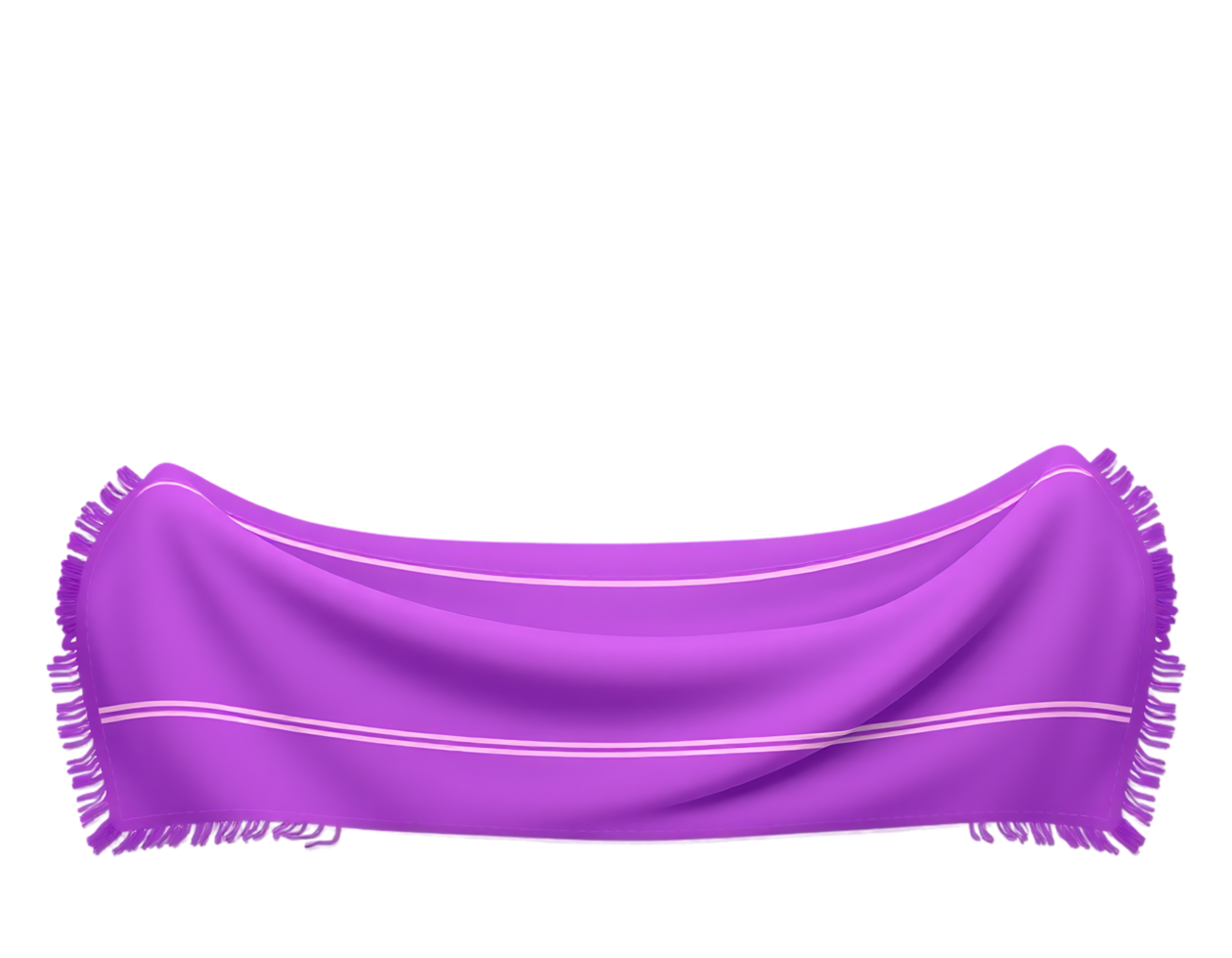 Purple towel with white stripes and fringes on a transparent background png