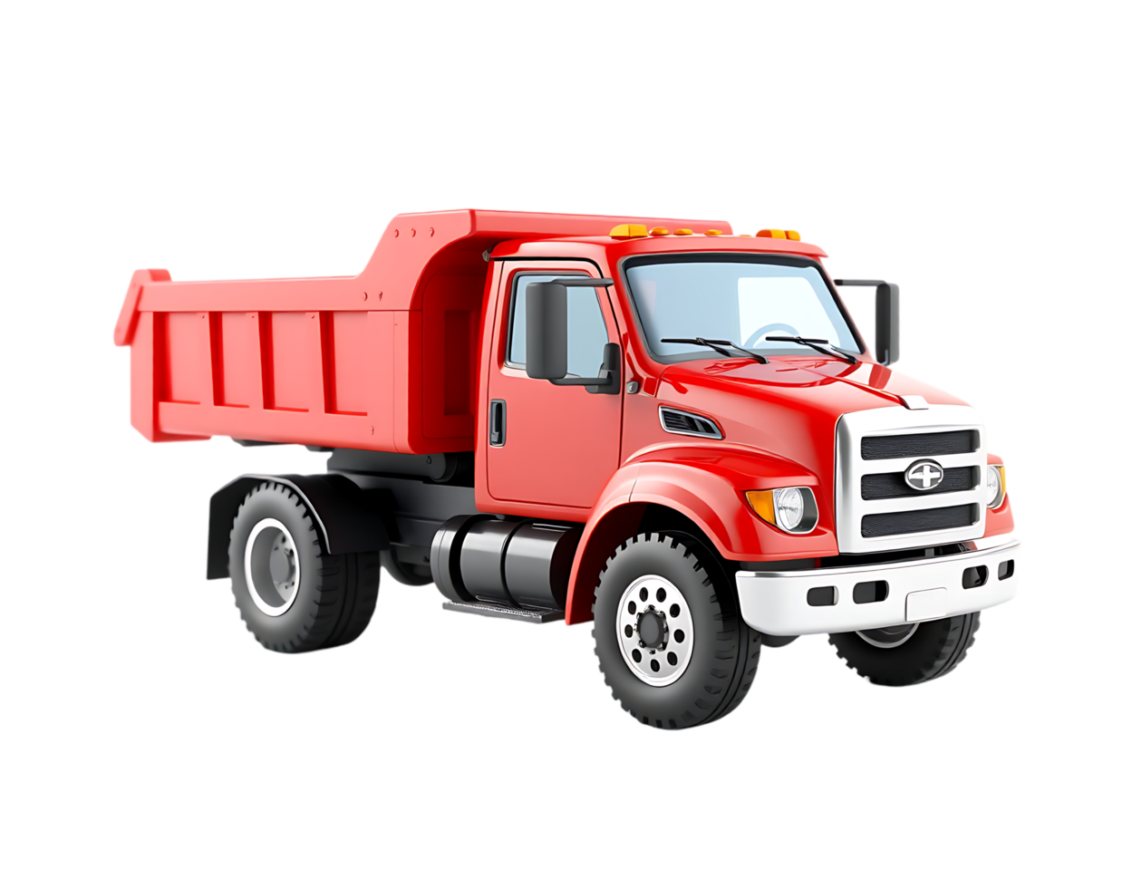 Red dump truck for construction and material transportation. png