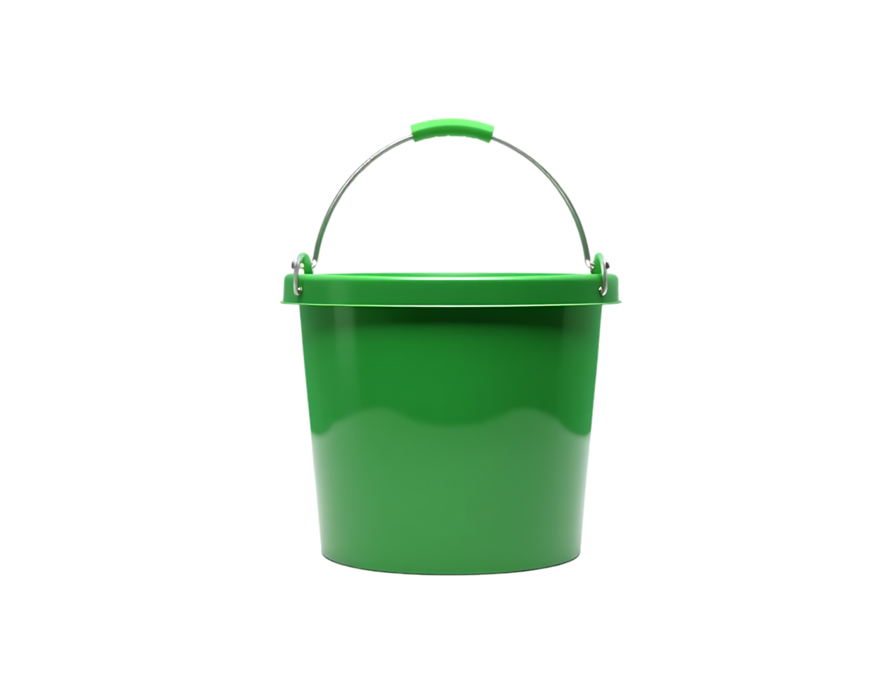 Green plastic bucket with handle on transparent background png