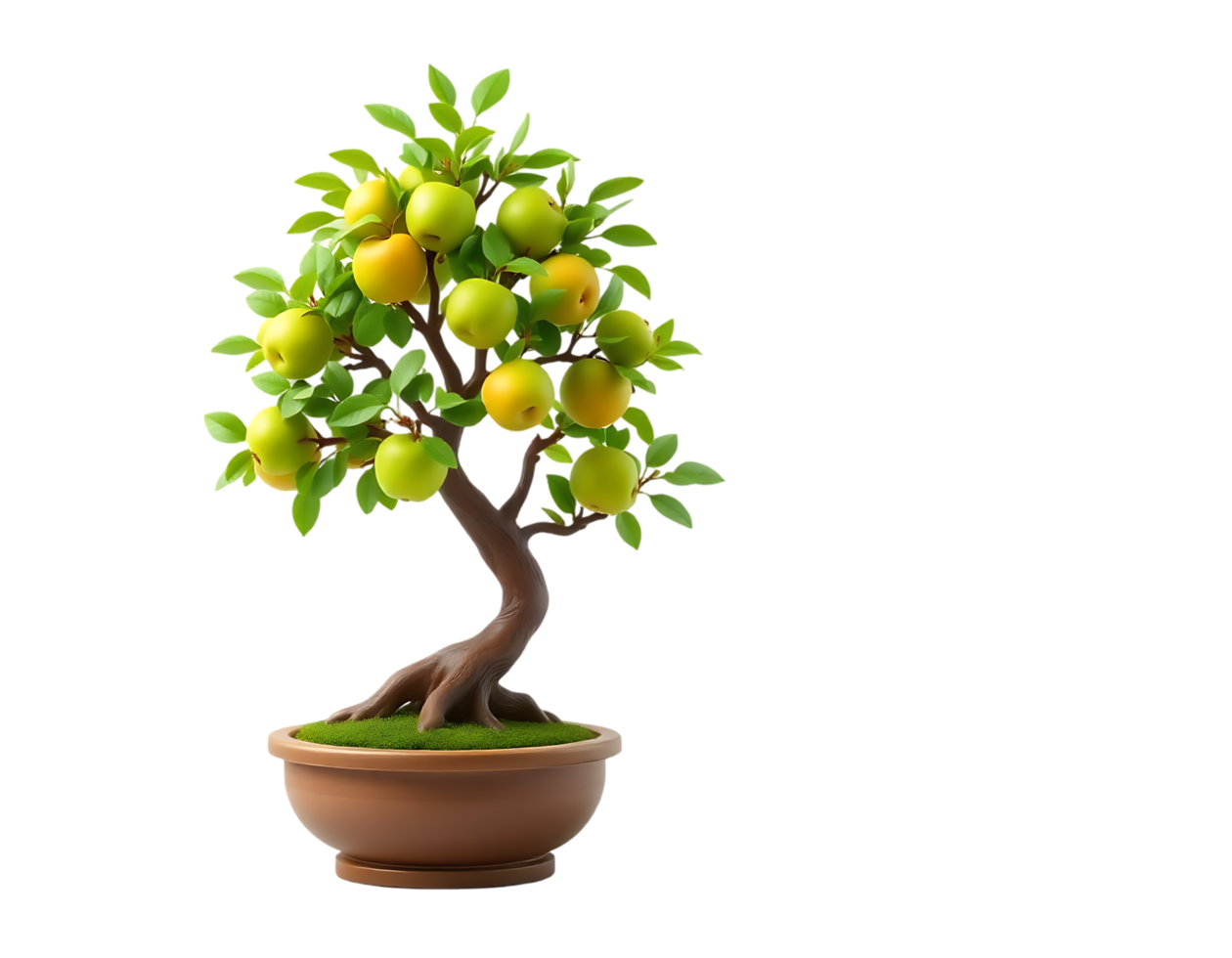 Bonsai Apple Tree with Green and Yellow Fruits in a Ceramic Pot png