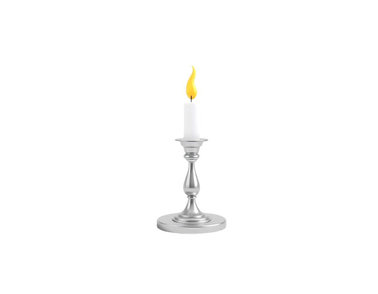 Elegant Candle with a Flame on a Silver Holder png