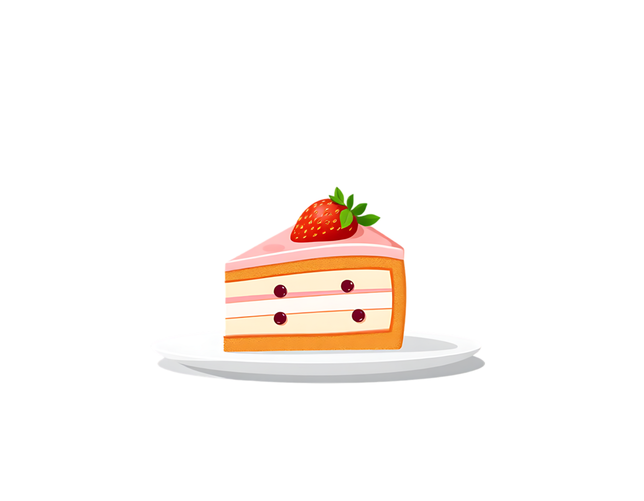 Slice of strawberry cake on a white plate png