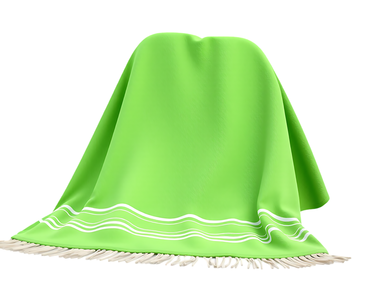 Green towel with fringes and stripes on a transparent background png