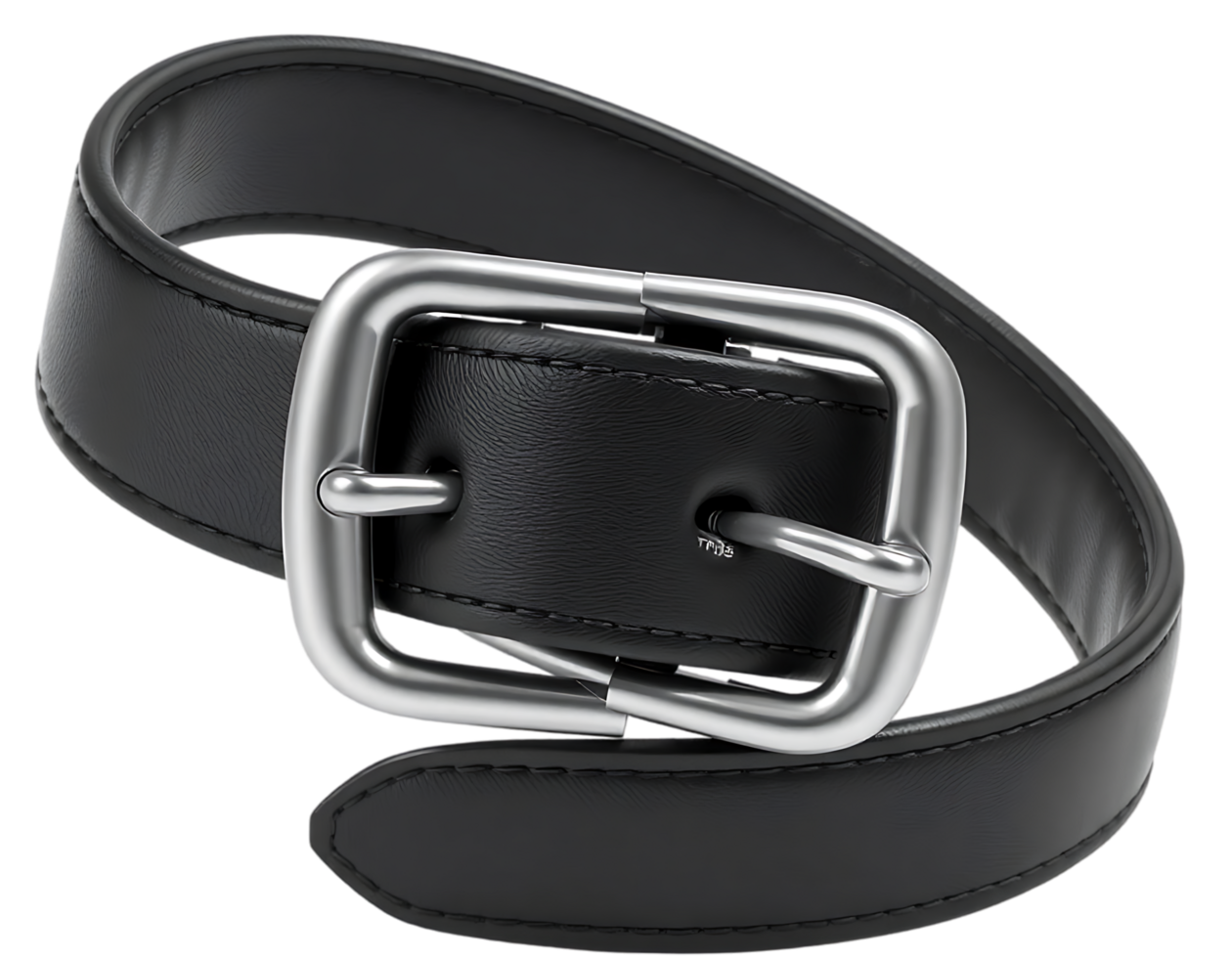 Black leather belt with a silver buckle png