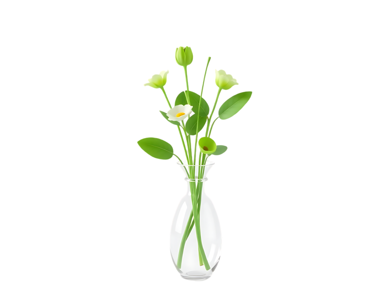 Elegant floral bouquet in a clear glass vase png
