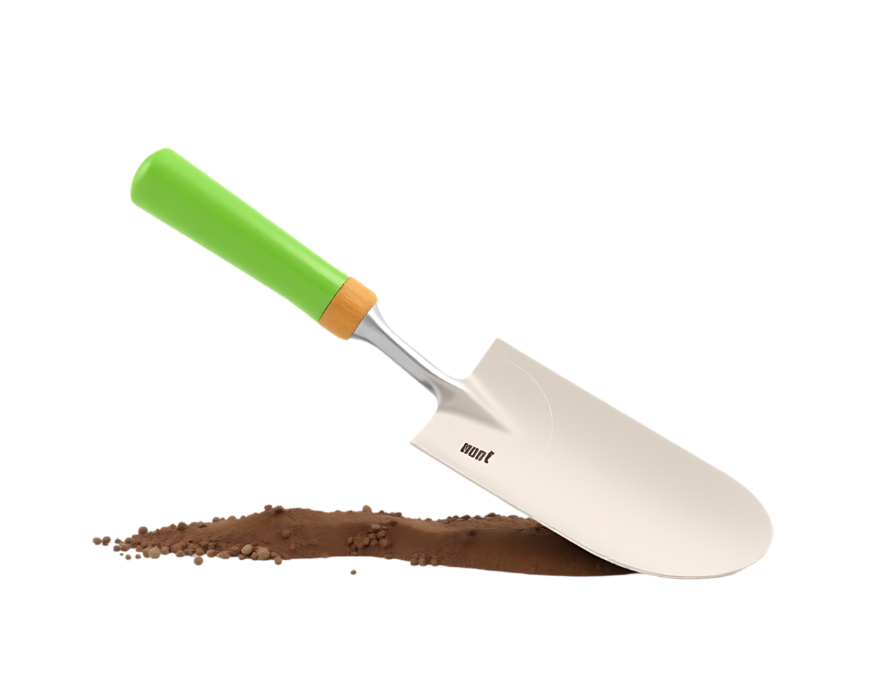 Gardening Trowel with Green Handle and Dirt png