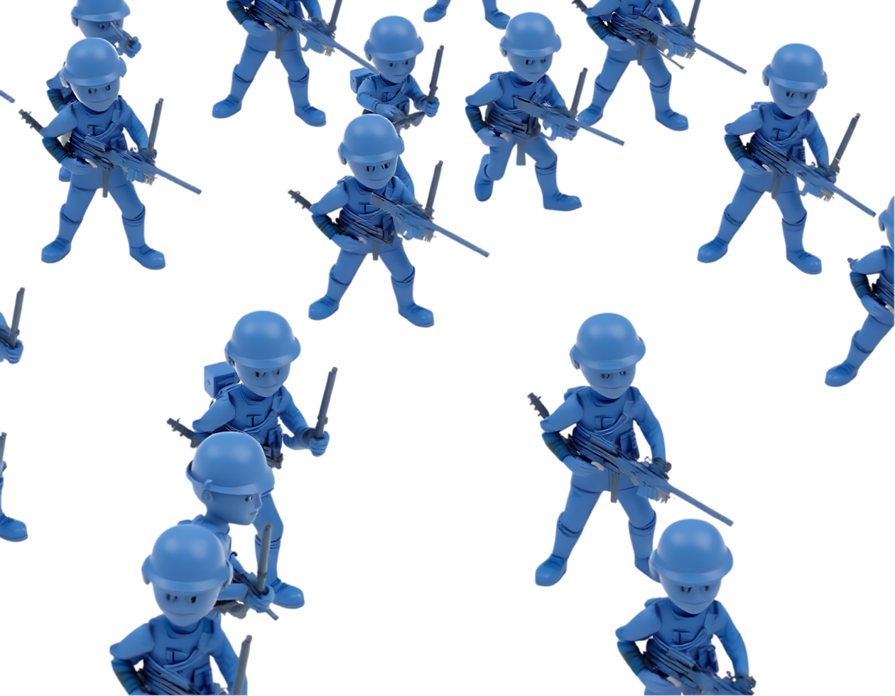 A group of blue toy soldiers. png