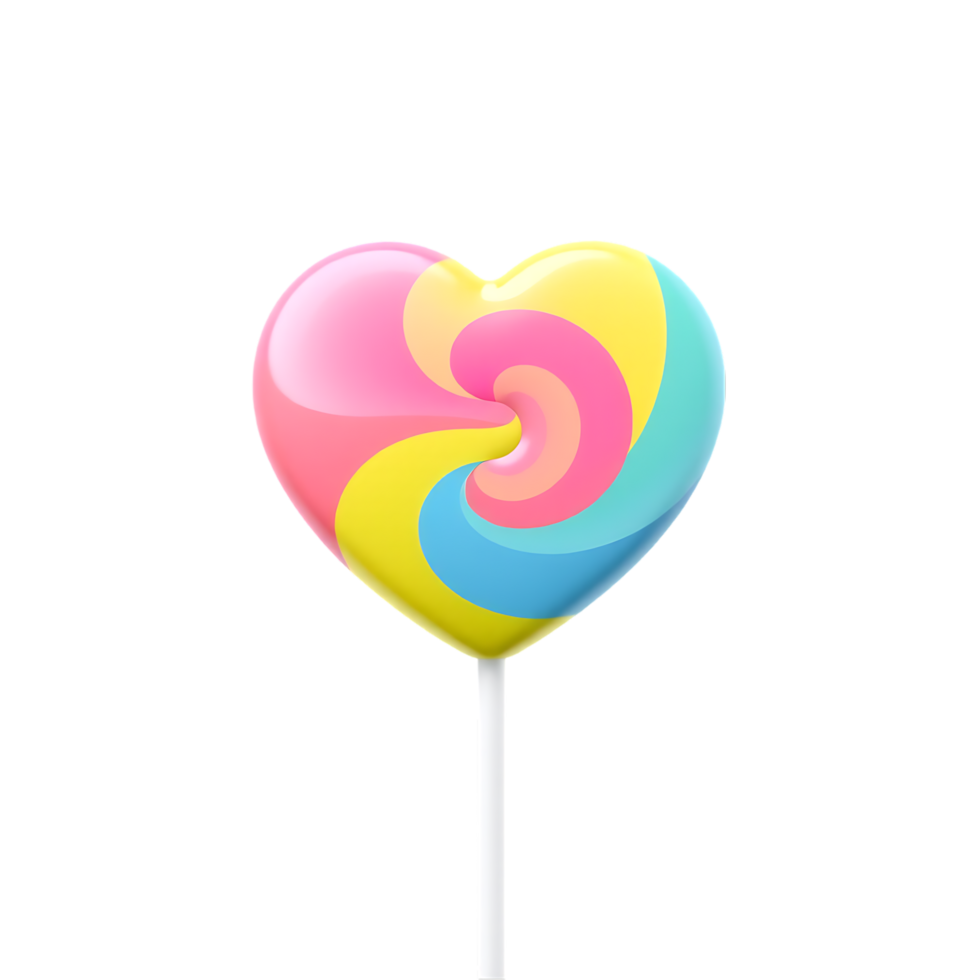 Heart-shaped colorful lollipop on a stick png