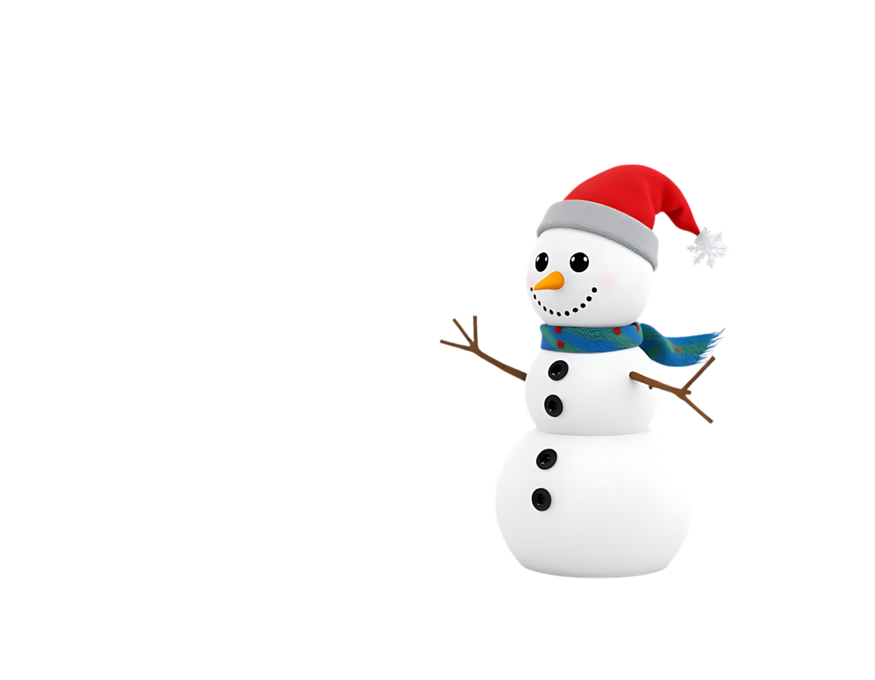 Smiling snowman with a red hat and blue scarf on a transparent background png