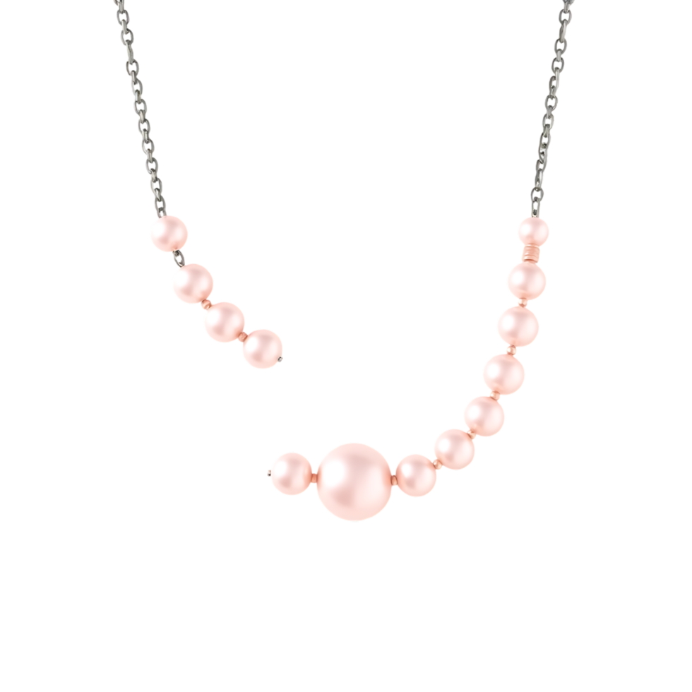 Elegant pearl necklace with a silver chain. png