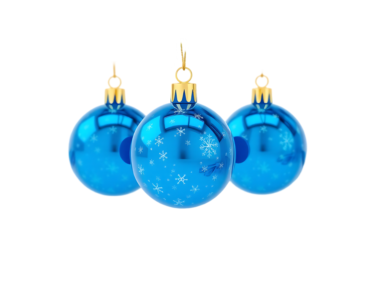 Three Shiny Blue Christmas Ornaments with Snowflakes png