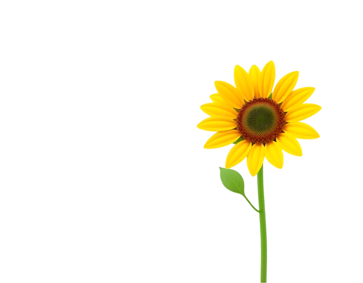 A vibrant yellow sunflower with a green stem and leaf, isolated on a transparent background. png