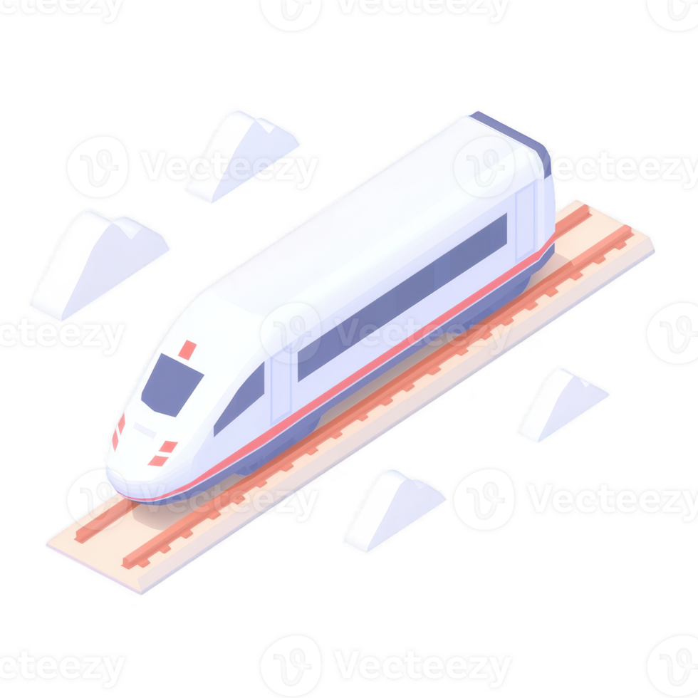 Isolated modern train on railway tracks, designed in a sleek and futuristic style, showcasing advanced technology in transportation. png