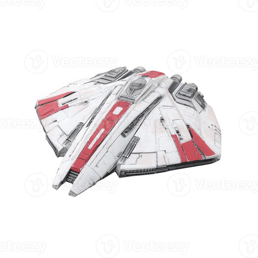 Futuristic spacecraft model with a sleek design, featuring a combination of white and red colors. Ideal for science fiction themes and creative projects. png