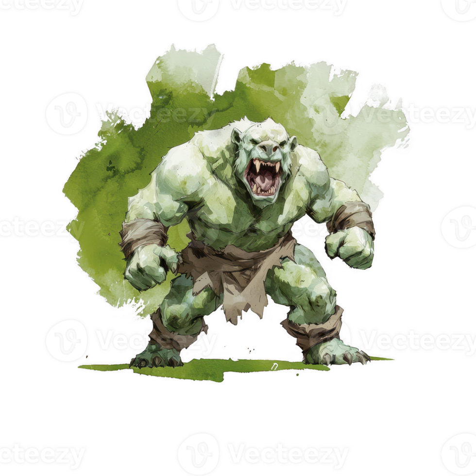 An illustration of a fierce green creature with a muscular build, showcasing a powerful stance png