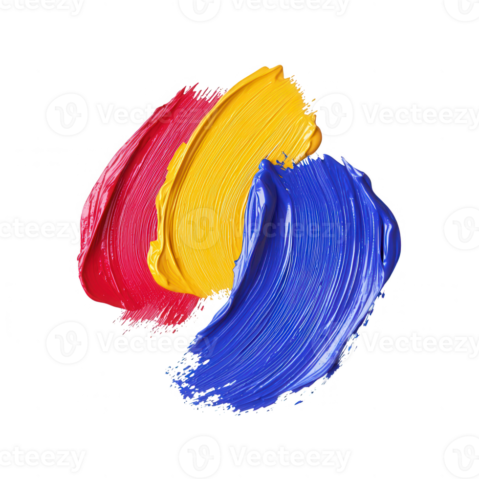 Vibrant abstract paint strokes in red, yellow, and blue on a black background, ideal for creative projects and artistic designs. png