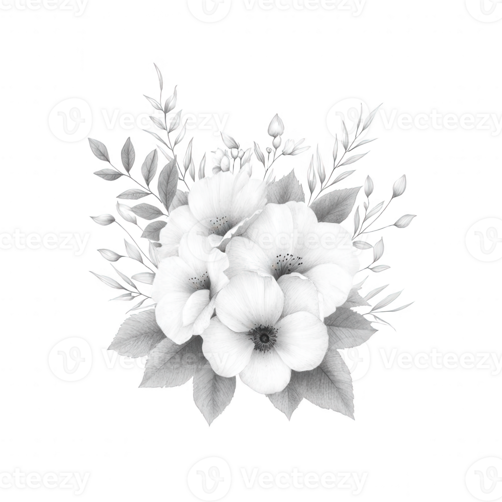 A beautiful arrangement of delicate white flowers, adorned with lush green leaves, set against a soft background. Ideal for floral designs and creative projects. png