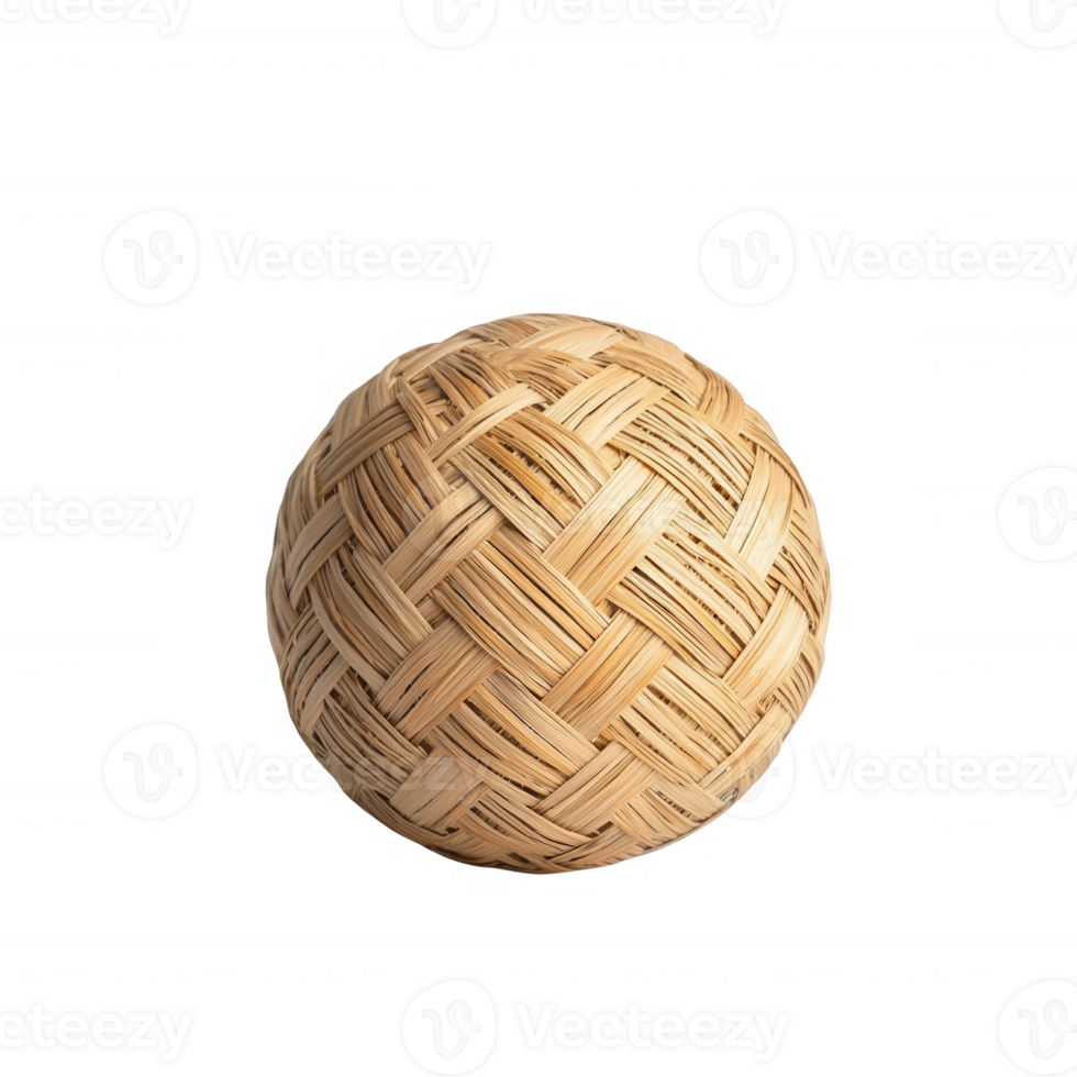 A beautifully crafted woven bamboo ball on a white isolated background, perfect for decorative purposes or playing traditional games. png