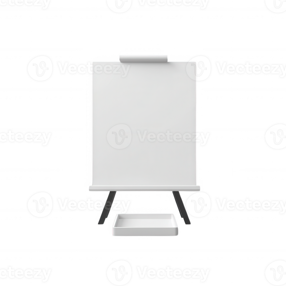 A blank easel board standing on a sturdy base, ready for presentations or brainstorming sessions. Ideal for office or classroom settings, featuring a minimalist design. png
