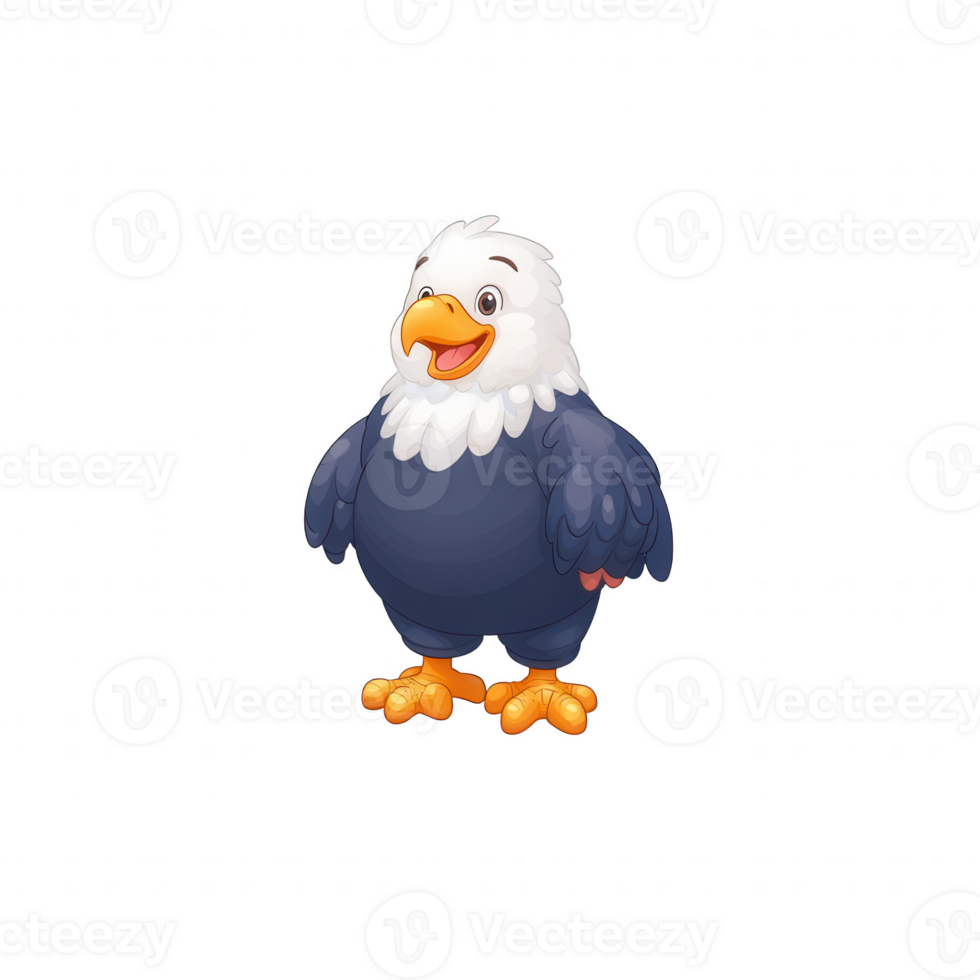 A cheerful cartoon eagle with a vibrant expression, featuring a distinct white head and dark body, perfect for playful designs or educational content. png