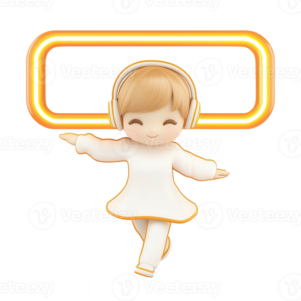 A cheerful cartoon character with headphones dancing playfully, showcasing a vibrant design that captures joy and music in a fun way, perfect for children's themes. png