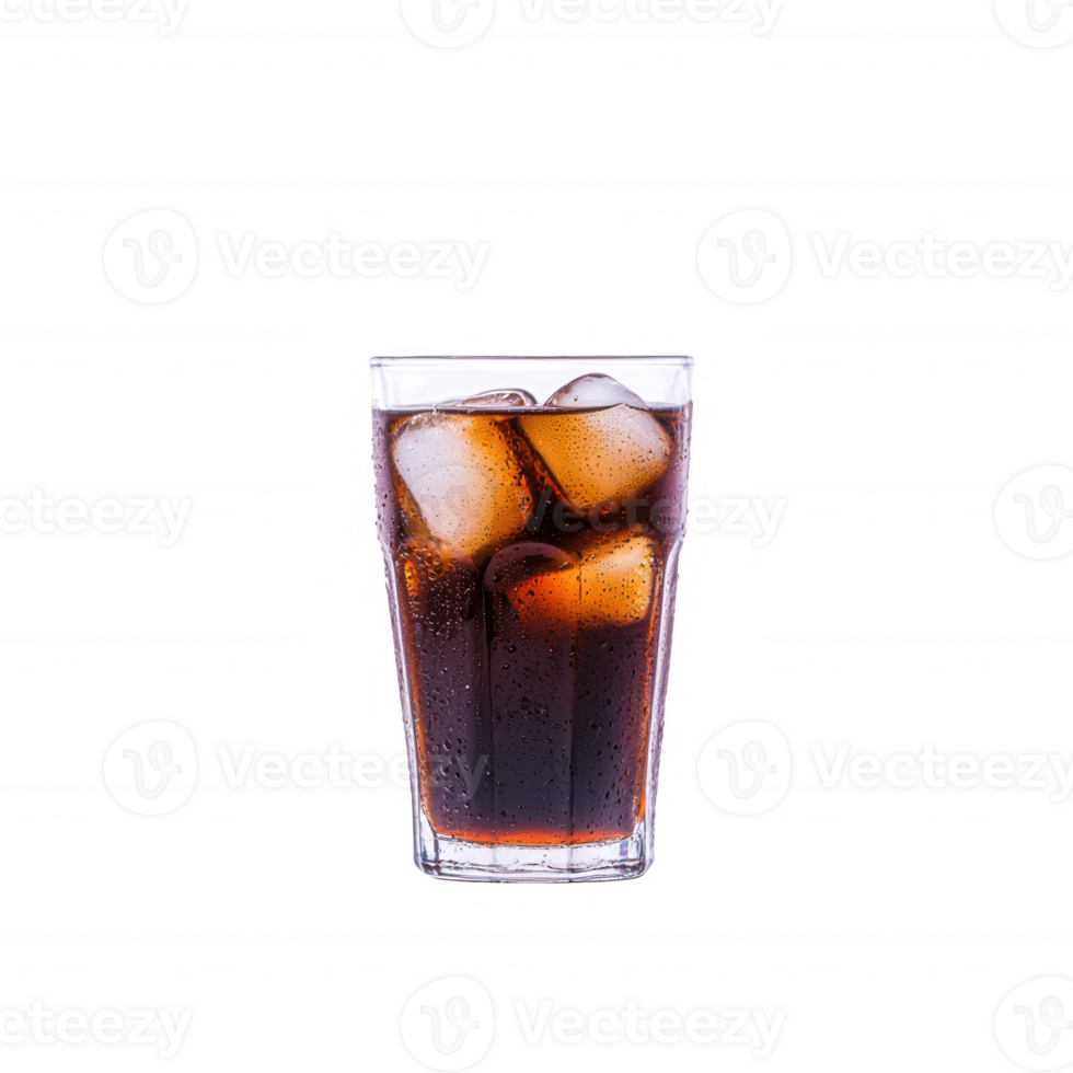 A chilled glass of cola with ice cubes, refreshing and perfect for any occasion, isolated against a white background. png