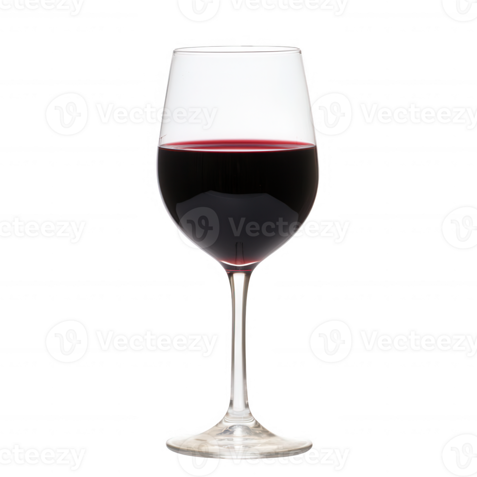 A close-up of a red wine glass filled with deep red wine, elegantly displayed against a clean white background, perfect for evoking a refined dining experience. png