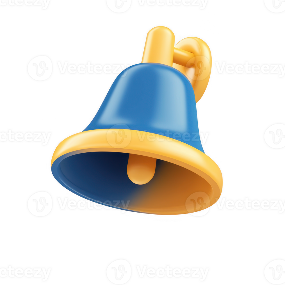 A colorful blue and yellow bell, symbolizing notifications and reminders, with a playful design on a white isolated background. png