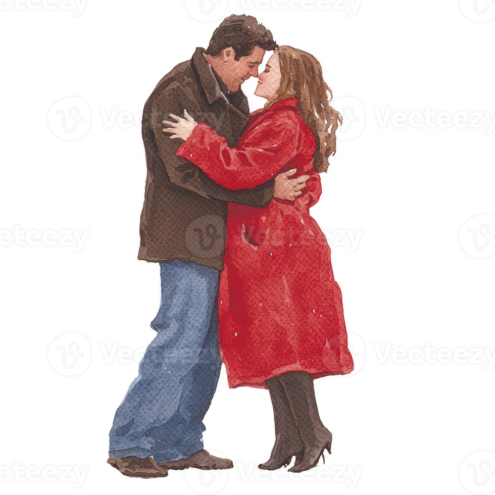 A couple in love embraces in a warm, affectionate moment, showcasing joy and intimacy against a simple, white background, perfect for romantic themes. png