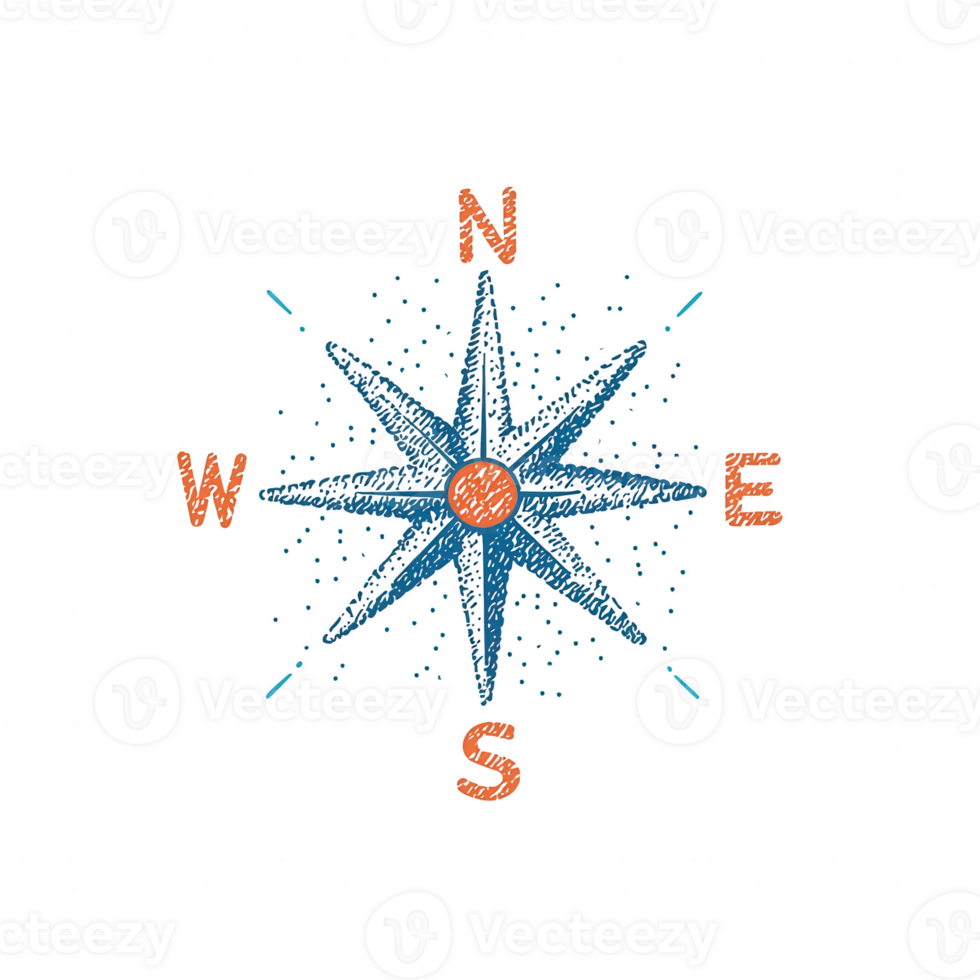 A detailed compass design featuring cardinal directions, ideal for navigation and exploration themes, on a transparent background. png