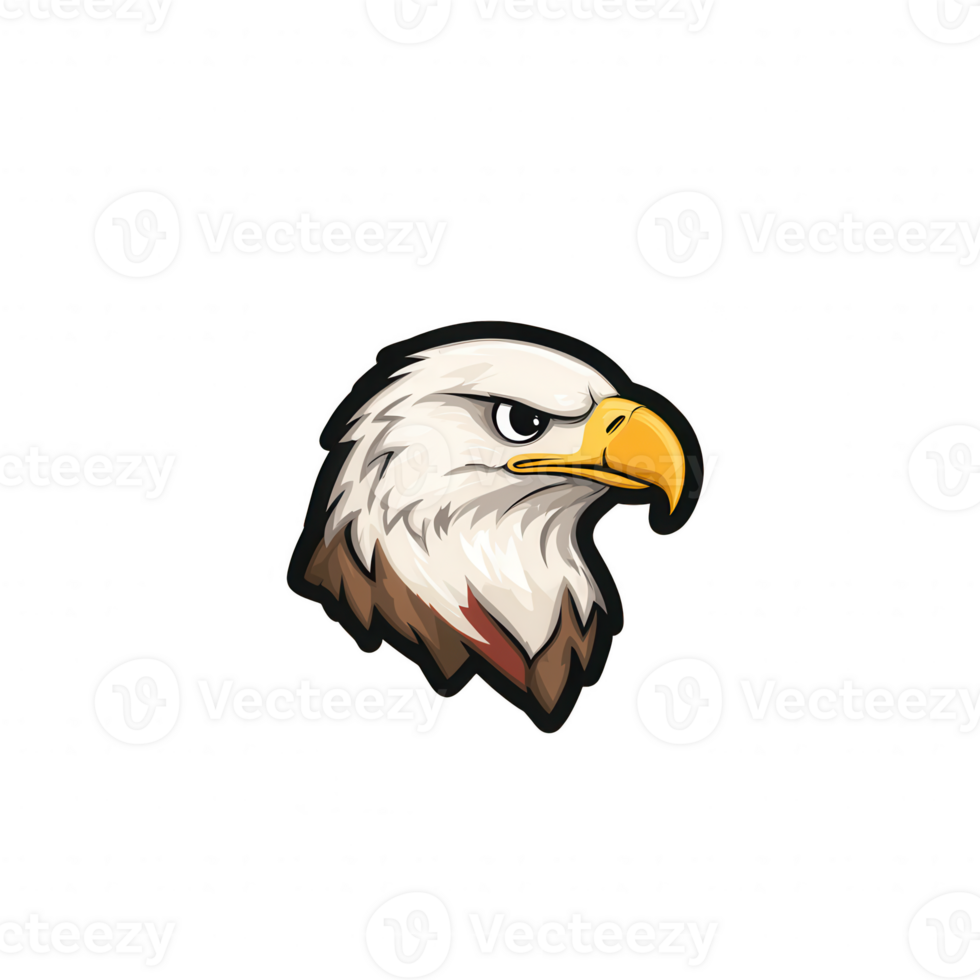 A detailed illustration of an eagle's head in profile, showcasing its fierce expression and striking features against a white isolated background. png