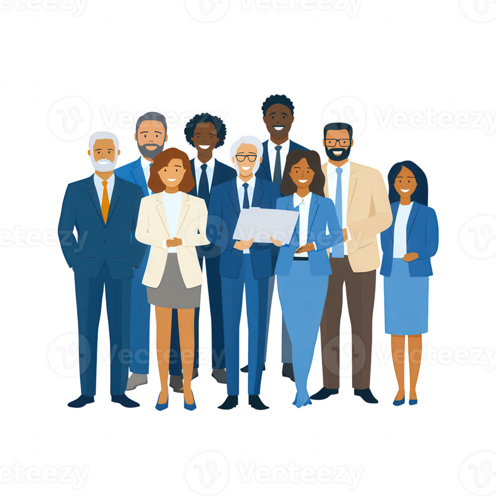 A diverse group of professionals standing together, showcasing teamwork and collaboration. Ideal for business-related themes and corporate presentations. png