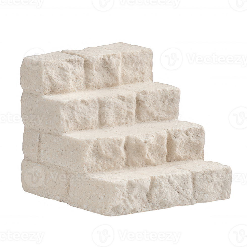 A detailed view of white stone stairs, showcasing the texture and design. The steps rise in three tiers, ideal for architectural and design projects. png