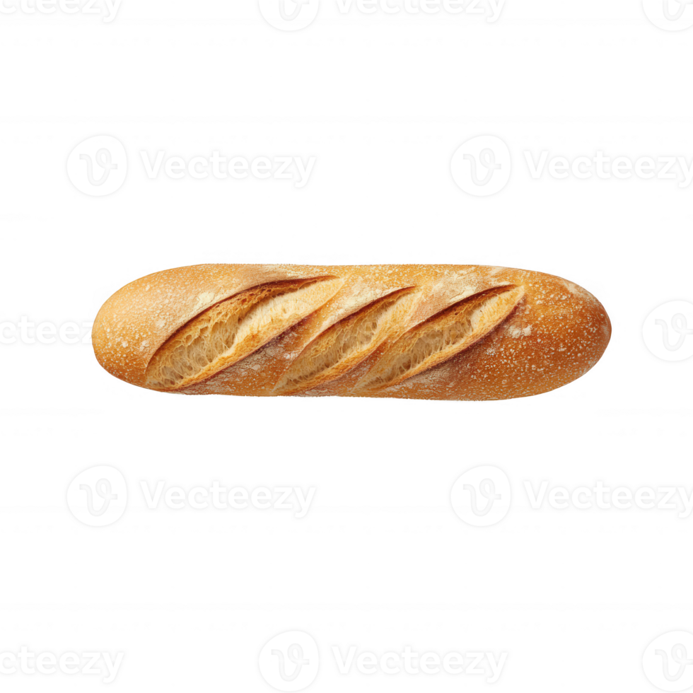 A freshly baked baguette featuring a crusty exterior and soft interior, perfect for sandwiches or as a side dish, isolated on a white background. png