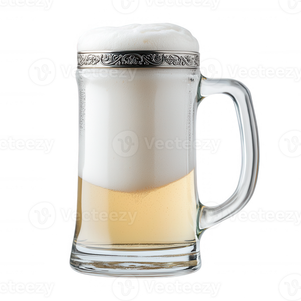 A frothy mug of beer with a shimmering golden hue, showcasing refreshing bubbles and an elegant design. Perfect for celebrating moments and gatherings. png