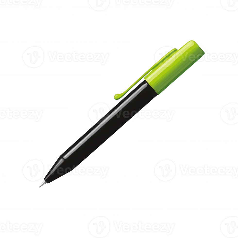 A modern black and green pen design, isolated on a clean white background. Perfect for graphic design projects, stationery, and promotional materials. png