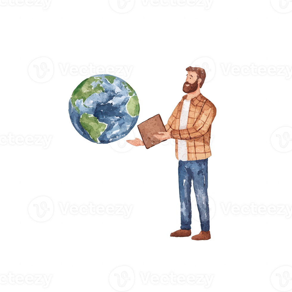 A man holding a globe, showcasing global awareness and connection png