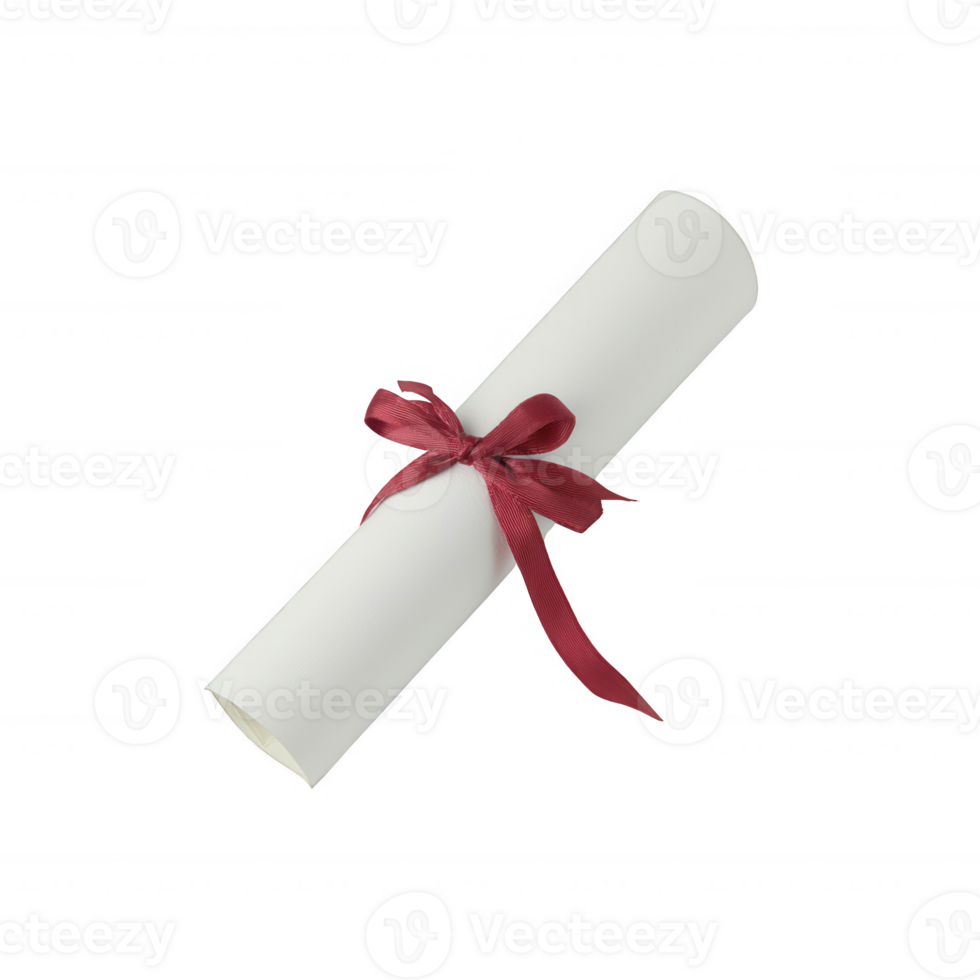 A rolled paper diploma tied with a red ribbon, symbolizing achievement and graduation png