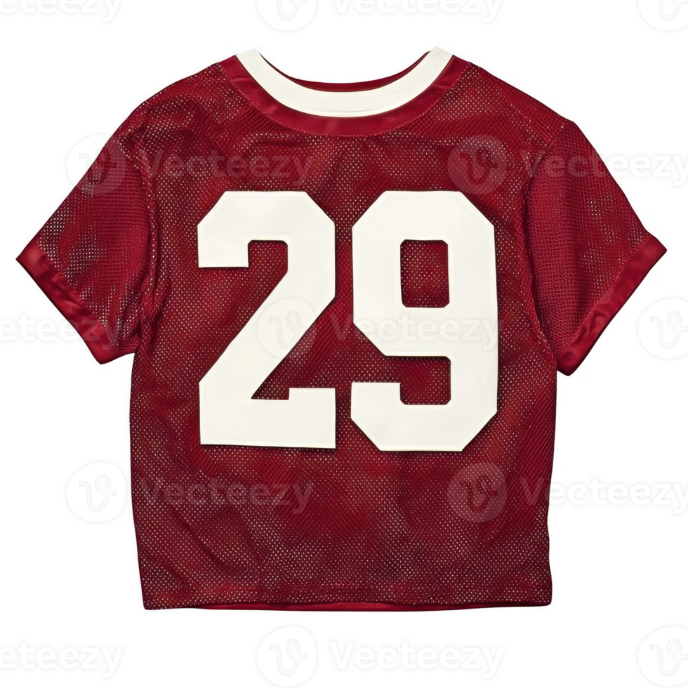 A red sports jersey featuring the number 29 on a white isolated background, ideal for athletic events or team merchandise. png