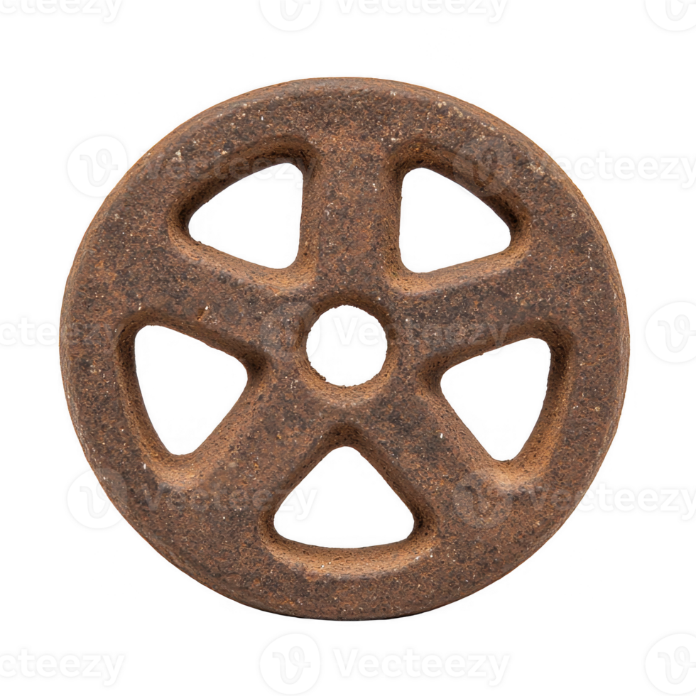 A rusty vintage iron weight, perfect for fitness enthusiasts or industrial themes, against a white isolated background. png