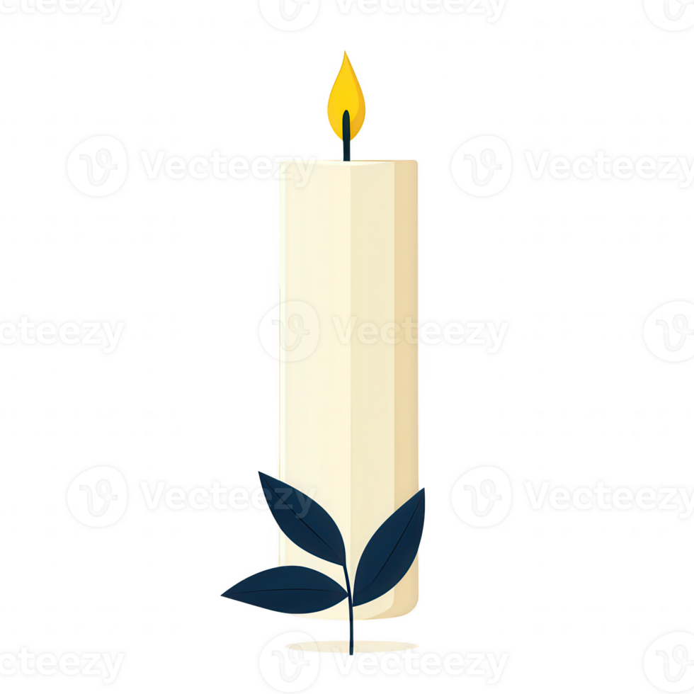 A soothing candle with a gentle flame, complemented by a small green leaf at the base, ideal for creating a calming atmosphere in any setting. png