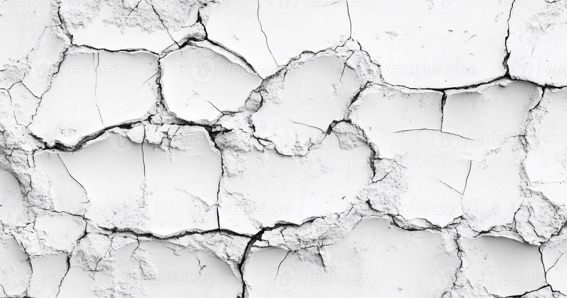 White cracked wall with cracks and peeling paint photo