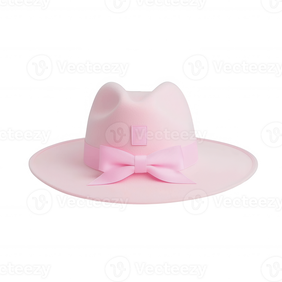 A stylish pink hat with a playful cat ear design, featuring a chic bow. Perfect for sunny days, outdoor events, or fashion-forward looks. Isolated on a white background. png