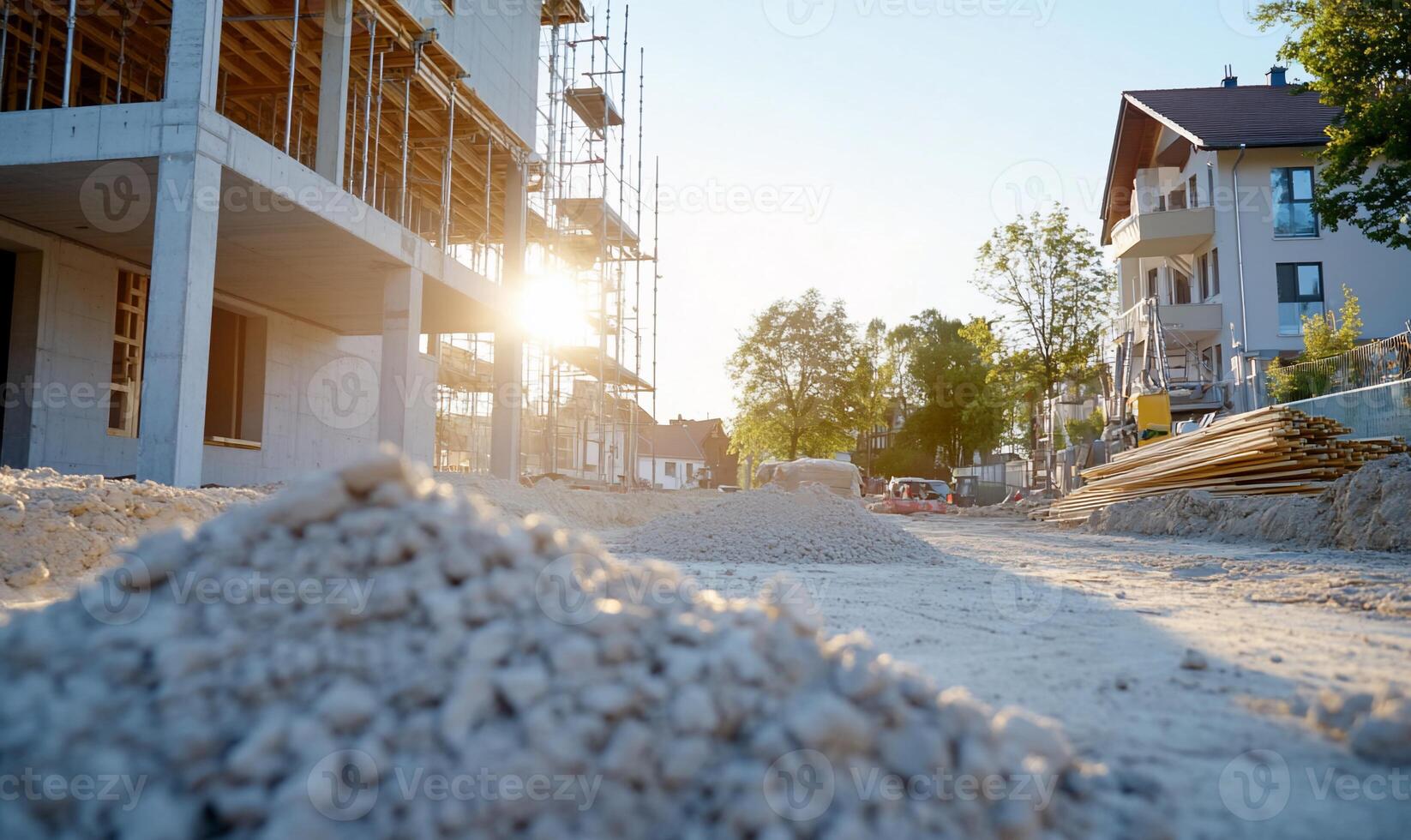 A construction site with a pile of sand photo