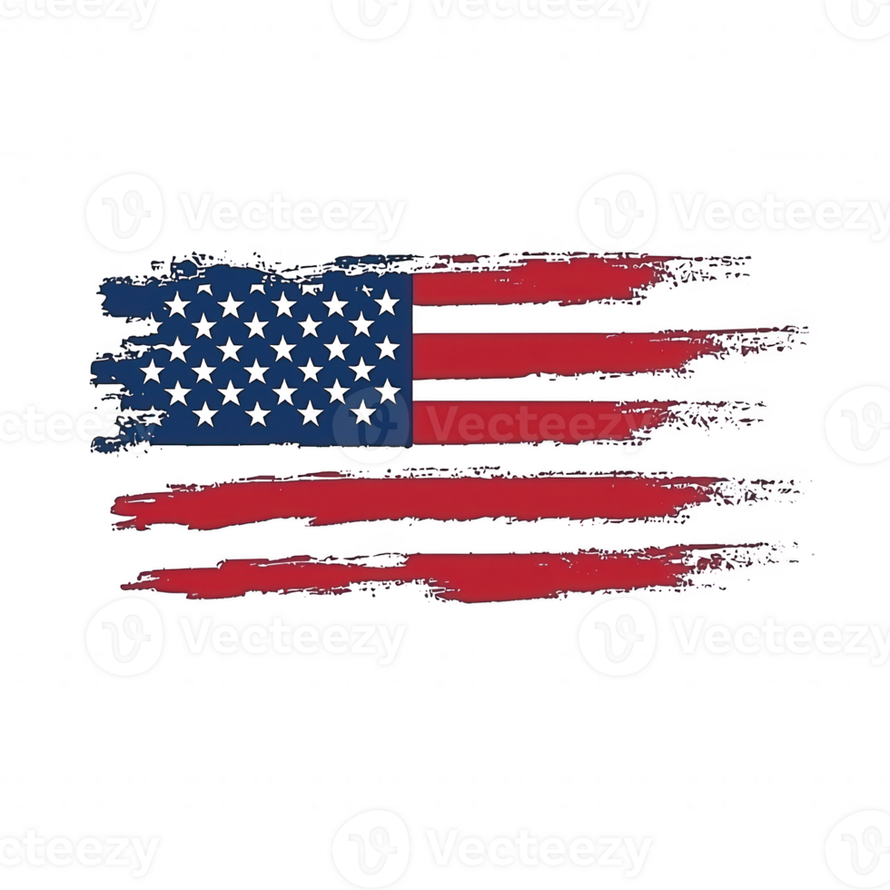 A stylized representation of the American flag with brushstroke effects, showcasing bold red and blue colors against a transparent background. png