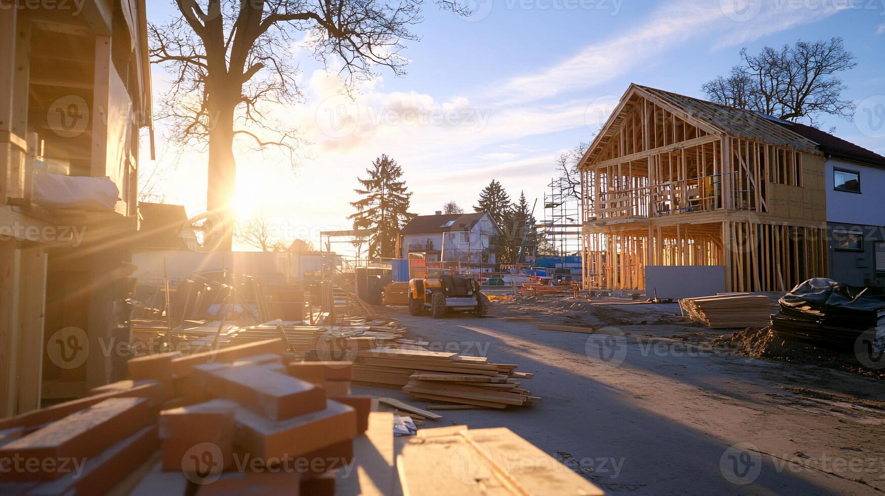 A house under construction with the sun shining through the window photo