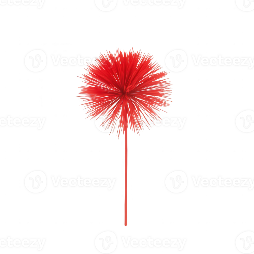 A vibrant red fluffy flower on a slender stem, capturing the essence of botanicals. Perfect for decoration, design, or nature themes. png